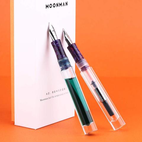 Moonman-pluma estilográfica C1 con gotero, completamente transparente, F/M/plumín curvo con convertidor, gran capacidad, almacenamiento de tinta, pluma de regalo de moda ► Foto 1/6