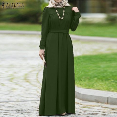 ZANZEA-Vestido largo informal de otoño para mujer, Vestido largo liso de manga larga, Vestido holgado S-5XL musulmán, caftán Abaya de Dubái ► Foto 1/6