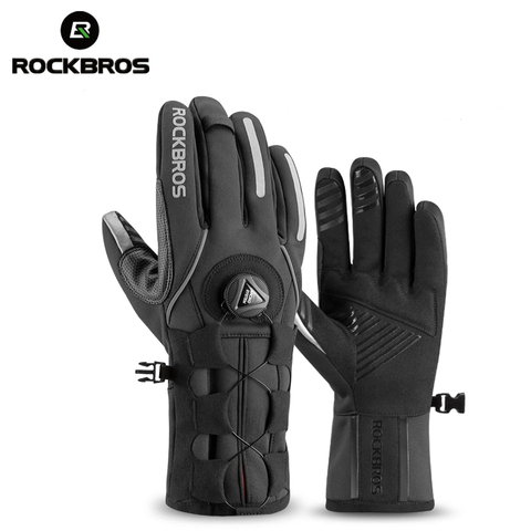 ROCKBROS-guantes de invierno para bicicleta de montaña para hombre, guantes calientes vellón ajustables con pantalla táctil, resistentes al viento, para deporte de esquí ► Foto 1/6