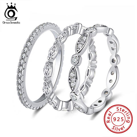 ORSA JEWELS Plata de Ley 925 auténtica anillos para mujer AAA Cubic Zircon moda anillo de boda joyería anillo redondo para el dedo para damas SR71 ► Foto 1/6