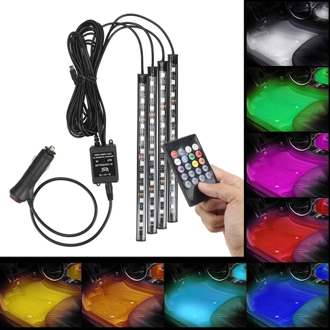 LEEPEE-Lámpara de ambiente para Interior de coche, luces decorativas automotrices con Control remoto/por voz, 24/36/48 LED ► Foto 1/6