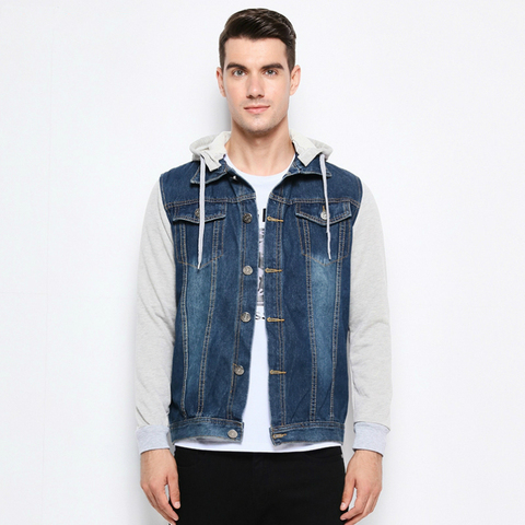 Chaqueta vaquera con capucha chaquetas de moda para hombre Patchwork sudaderas con capucha vaquero Casual chaqueta Streetwear Mens chaquetas y abrigos y cazadoras Chaquetas ► Foto 1/1