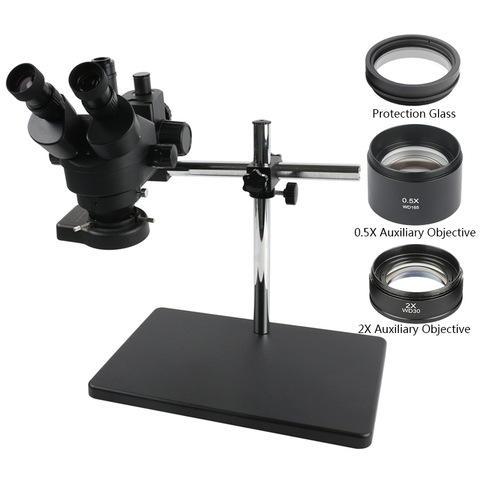 Negro Trinocular microscopio estéreo 3.5X ~ 90X Simul Focal 144 Anillo de luz LED para teléfono PCB Reparación de chips de soldadura ► Foto 1/6