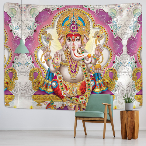 Tapiz de Mandala indio de elefante, tapiz de Ganesha colgante de pared de varios tamaños, decoración de paredes, tela de poliéster para decoración del hogar ► Foto 1/6