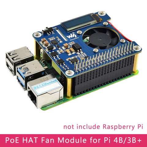Raspberry Pi 4 Power sobre Ethernet (B) 802.3af, red PoE con ventilador de refrigeración, temperatura OLED para Raspberry Pi 3B +/4B ► Foto 1/6