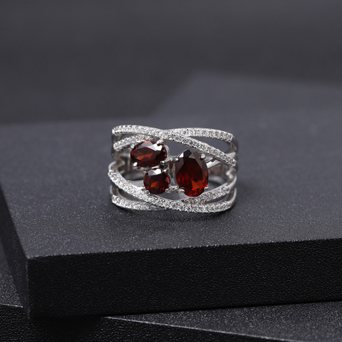 GEM'S BALLET-anillo de plata de ley 925 con piedras preciosas cruzadas, 1,87 ct, granate rojo Natural, joyería fina de boda para mujer ► Foto 1/6