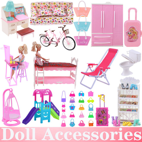 Barbies-muebles de muñeca de estilo variado, armario, cama, sofá, Zapatero, tobogán para accesorios de la muñeca Barbie Kelly 1:12, muñeca de juguete para niña ► Foto 1/6