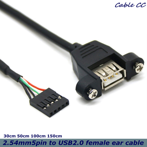 1,5 m Venta caliente 5 pines hembra A USB 2,0 cable de extensión hembra panel Tornillo de montaje orificio de oreja deflector de cable conector de 2,54mm ► Foto 1/5