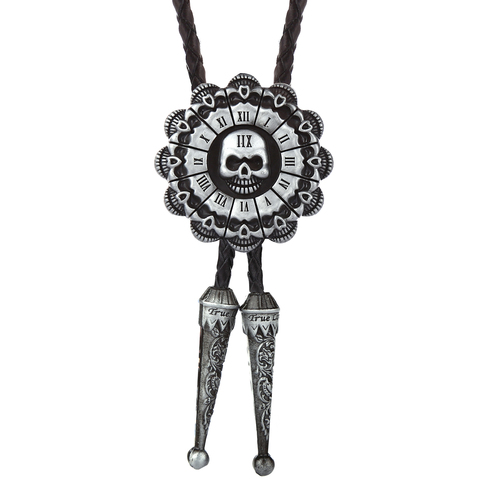 Corbata de Cowboy bolo tie para hombre, calavera y huesos cruzados, escote de cuero de gama alta, corbata británica ► Foto 1/6