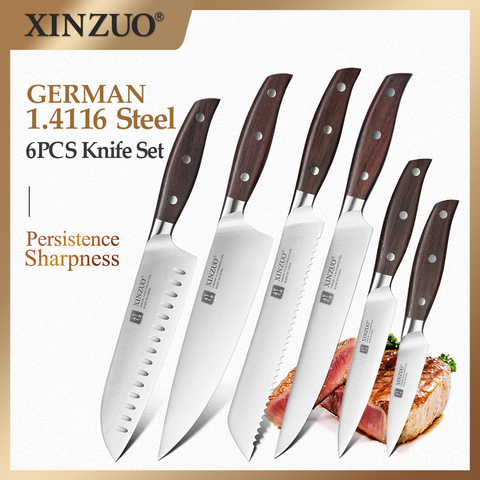 XINZUO-utensilios de cocina de acero inoxidable, 6 uds., Juego de Cuchillos de Cocina de utilidad, cuchillo para pan de Chef, Juego de Cuchillos de Cocina s Cuchillo de cocina ► Foto 1/6