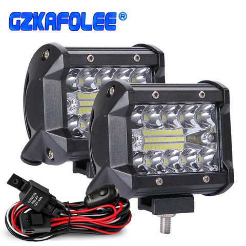 Barra de luces LED de trabajo, de 60 W, 4 pulgadas, 20 LEDs, resistente al agua, para trabajo, conducción de botes, coches, tractores y camiones, 12V y 24V ► Foto 1/6