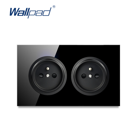 Wallpad-enchufe doble francés L6, toma de corriente tipo 146, Panel de vidrio templado negro ► Foto 1/5