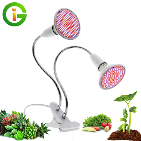 LED crece la luz de espectro completo con soporte de lámpara E27 con clip Lámparas Phyto 72leds 200LEDs 290LEDs para plantas de interior flores de crecimiento ► Foto 1/6