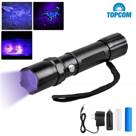 TopCom 5 W 365nM 395nM UV luz ultravioleta recargable linterna UV linterna antorcha Anti-falso de dinero con Detector batería cambiador ► Foto 1/6