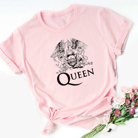 Camiseta de la banda de Rock Queen para mujer, remera con estampado de Freddie Mercury vintage, ropa de Camisetas estampadas rosas para mujer - Historial precios y revisión |