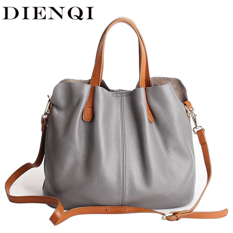 DIENQI suave de cuero genuino de las mujeres nuevo bolso de hombro femenino Vintage de mujer de cuero de vaca bolso de mano monederos y Bolsos de mano Bolsos ► Foto 1/6