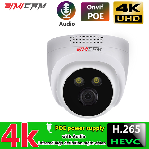 Cámara IP 4K 8MP vigilancia POE Onvif H265 de Audio cúpula Onvif HD noche visión 48V 5MP humanos detectar vídeo CCTV seguridad NVR ► Foto 1/6