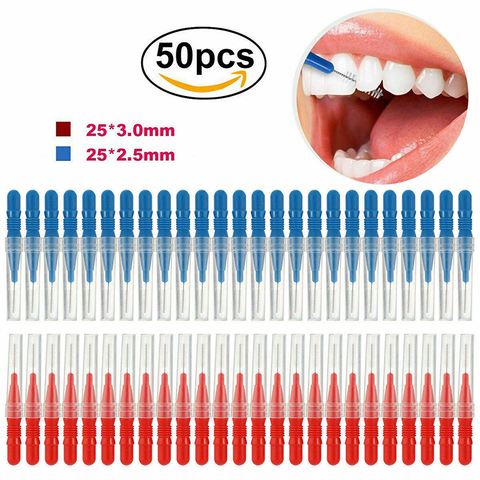 50 unids/lote higiene Oral Dental palillo de dientes diente recoger cepillo de limpieza de los dientes diente hilo Dental de la cabeza de cepillo Interdental respetuoso del medio ambiente ► Foto 1/6