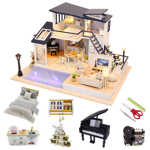 1:24 miniatura casa de muñecas kit de madera Roombox gran Villa montar modelo edificio muebles de la casa de muñeca regalo de Navidad juguetes para los niños ► Foto 1/6