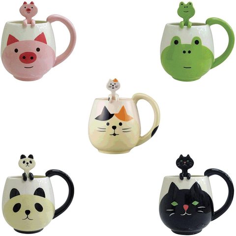 Taza y cuchara para gatos, tazón de zorro/Panda/cerdo/oso/Rana, Animal bonito para leche, café, agua potable, 12 oz ► Foto 1/6