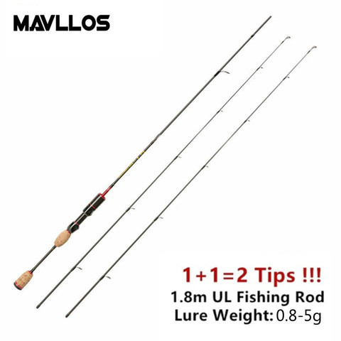 Mavllos Fibra de Carbono Ultra Ligero 1.8 M Sintonizar UL Caña de Spinning CW0.8-5g Rápido Cañas de Pescar de Acción Individual/doble Punta de la Caña caña de Pescar ► Foto 1/5