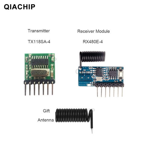 QIACHIP 433MHz TRANSMISOR DE RF inalámbrico módulo Módulo de Control Remoto RX480E RECEPTOR + TX118SA transmisor + Antena de 433,92 MHz ► Foto 1/6