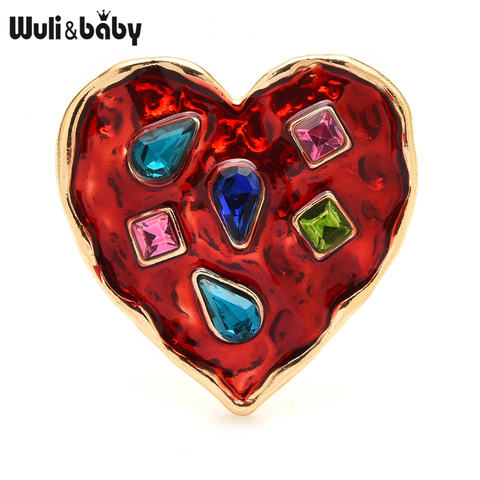 Wuli & baby-broches de corazón para mujer, Unisex, con diamantes de imitación, 2 colores, insignia de corazón rojo, broches, regalos ► Foto 1/4