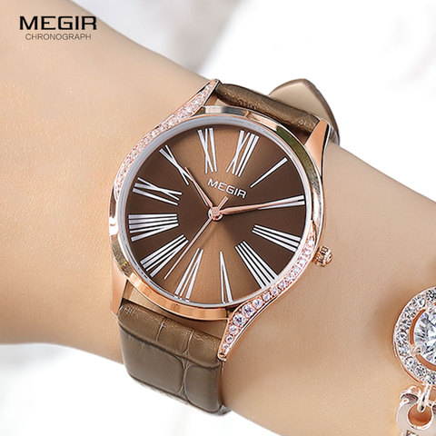 MEGIR-Reloj de pulsera de cuarzo con correa de cuero para mujer, accesorio de lujo, informal, sencillo, 4212 ► Foto 1/6