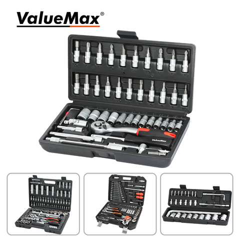 ValueMax-Kit de herramientas de reparación de automóviles, caja de herramientas mecánicas para taller doméstico, juego de llaves de tubo, carraca, destornillador ► Foto 1/6