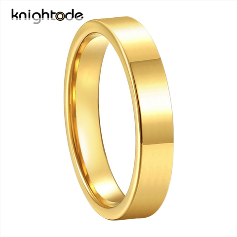 Anillos de boda de tungsteno dorado para mujer, 4mm, alta calidad, anillos de compromiso Hombre, anillo pequeño Fnger plano pulido, ajuste cómodo ► Foto 1/6