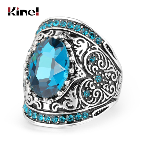 Kinel-anillos de cristal azul bohemios para mujer, diseño antiguo, Color plata, joyería Vintage, novedad de 2022 ► Foto 1/6