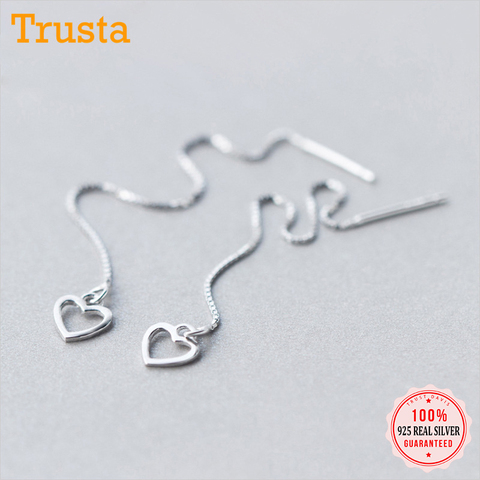 Trustdavis-pendientes colgantes de plata de ley 925 para mujer, aretes de gota con cadena de borla con corazón, joyería fina de boda DS70 ► Foto 1/5