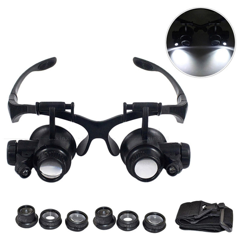 Lupa Binocular con luz LED para relojería, la cabeza con lupa para lente óptica, joyería para gafas, 10X/15X/20X/25X ► Foto 1/6