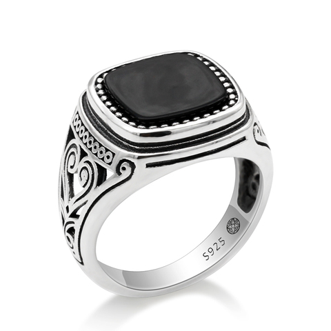 Anillo de Plata de Ley 925 para hombre y mujer, con diseño tallado de piedra Natural Suqare, anillo de plata tailandesa, joyería turca ► Foto 1/6