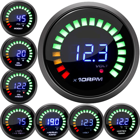 Tacómetro Digital de 2 pulgadas 52MM 20 LED barra de refuerzo psi vacío agua temp presión de aceite voltímetro relación aire/combustible EGT temp RPM Gauge ► Foto 1/6