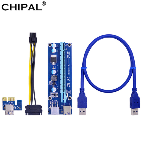 CHIPAL VER006C PCI-E tarjeta vertical PCI Express PCIE 1X a 16X extensor 100CM 60CM USB 3,0 Cable 6Pin Cable de alimentación para minero ► Foto 1/6