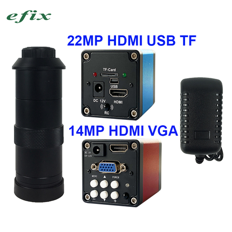 Microscopio de vídeo Digital HDMI HD USB TF/14MP HDMI VGA Cámara + lente de montaje 130X C para reparación de soldadura PCB de teléfono ► Foto 1/6