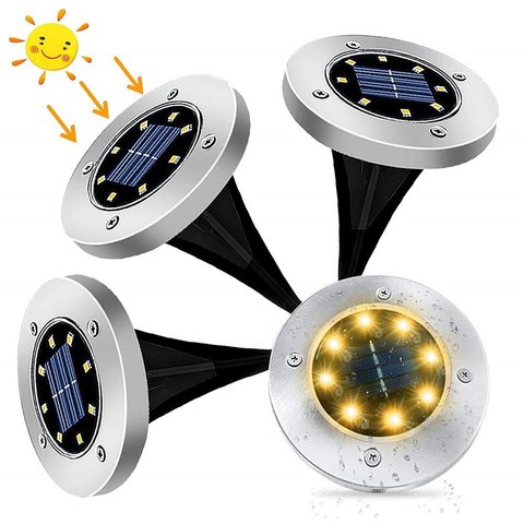 Lámpara Solar con Sensor LED para exteriores, luz a prueba de agua enterrada en disco, para jardín, camino, Patio y césped ► Foto 1/6