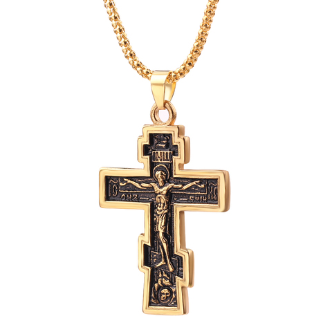 Collar de colgante de Cruz con crucifijo de Jesús para hombres y mujeres, colgante grande de oración, cruz de Jesús, joyería ► Foto 1/6