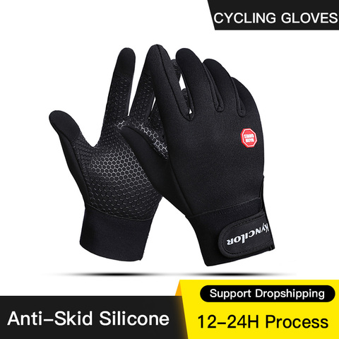 Guantes de bicicleta de invierno para hombre y mujer, manoplas de dedo completo, resistentes al agua, completamente táctil, transpirables ► Foto 1/6