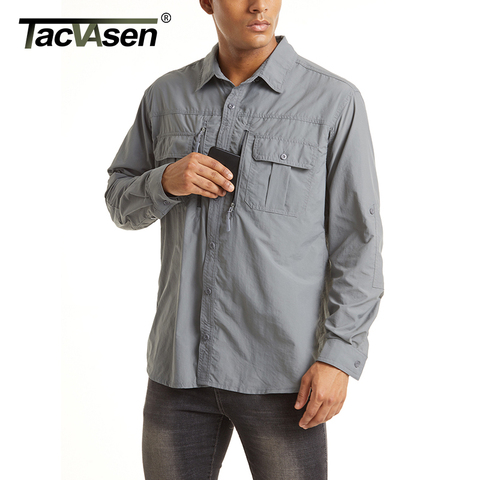 TACVASEN-camisas tácticas de malla transpirable para hombre, camisas de manga larga con múltiples bolsillos para trabajo, de secado rápido, militares, camisetas de ejército ► Foto 1/6