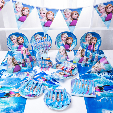 Disney Frozen Party-Set de decoración de princesa Elsa, suministros para fiesta, taza, pajitas para decoraciones para fiesta de cumpleaños, regalo para Baby Shower para niños ► Foto 1/6