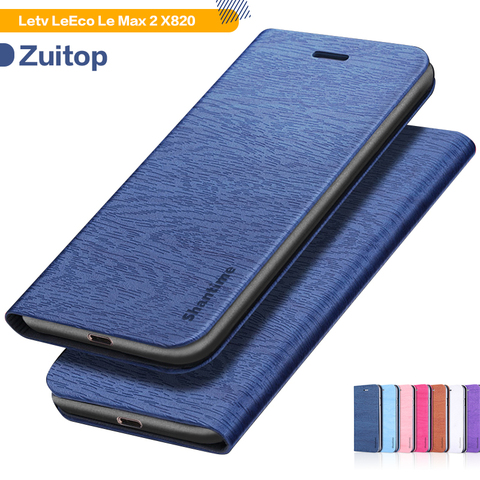 Funda de teléfono de cuero de poliuretano y grano de madera, para LeEco Le Max 2 X820, funda de libro con tapa, billetera de negocios, cubierta trasera de silicona suave ► Foto 1/6