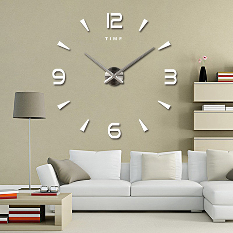 Reloj de pared grande de cuarzo 3D DIY, relojes decorativos grandes de cocina, pegatinas de espejo acrílico, reloj de pared de gran tamaño, letra para el hogar, decoración del hogar ► Foto 1/6