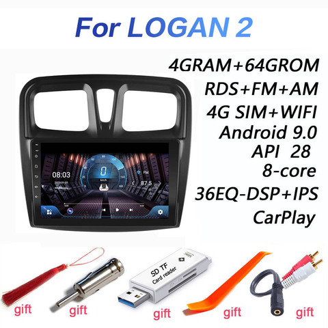 4 gramos + 64GROM DSP 2 Din Android 9,0 coche dvd reproductor Multimedia GPS para Renault Logan 2 Sandero 2014 2 2022 navigatio WiFi BT ► Foto 1/6