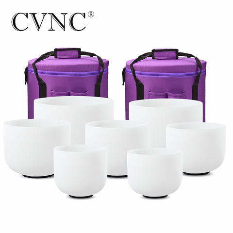 CVNC-Cuencos Cantores de cristal de cuarzo esmerilado, 7 Uds., 8-14 pulgadas, 432Hz, bolsas de transporte de 13 y 14 pulgadas ► Foto 1/6