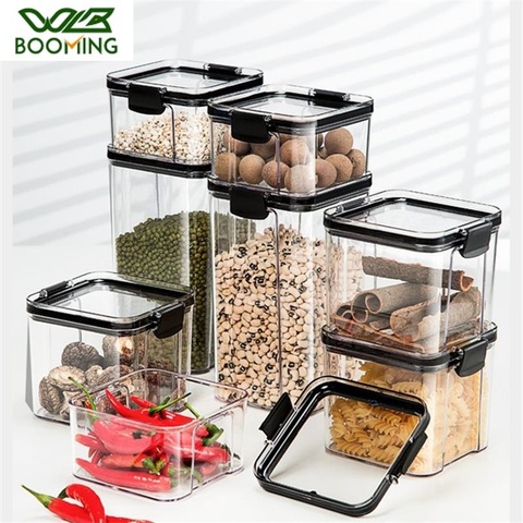 WBBOOMING 4 latas selladas de plástico de diferente capacidad caja de almacenamiento de cocina recipiente transparente para alimentos mantener fresco nuevo contenedor transparente ► Foto 1/6