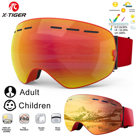 Gafas de esquí de X-TIGER para niños y mujeres, gafas de Snowboard para padres e hijos, deportivas para invierno, para esquiar, antiniebla, para nieve ► Foto 1/6