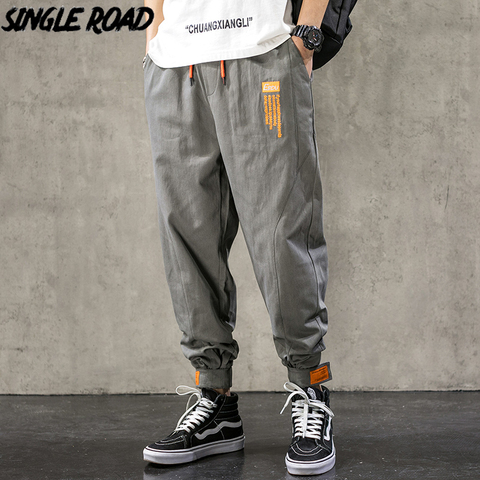 SingleRoad pantalones Harem Mens de moda de los hombres 2022 algodón gris Joggers de Hip Hop ropa informal japonesa Pantalones Pantalón masculino de carga para los hombres ► Foto 1/6