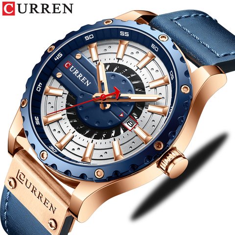 CURREN-Reloj de pulsera de cuero de moda para hombre, cronógrafo de cuarzo, luminoso, elegante ► Foto 1/6